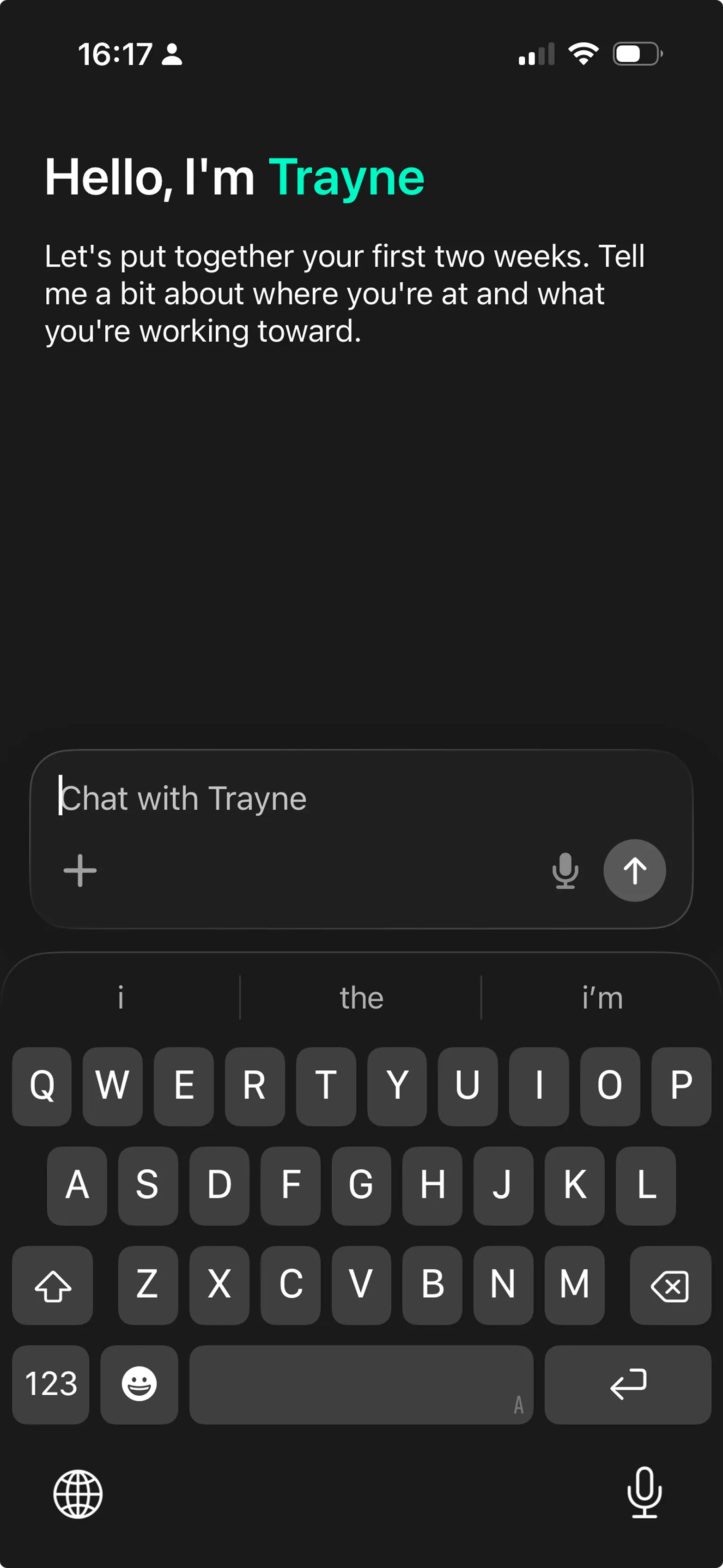 Trayne AI onboarding conversation asking about your training goals